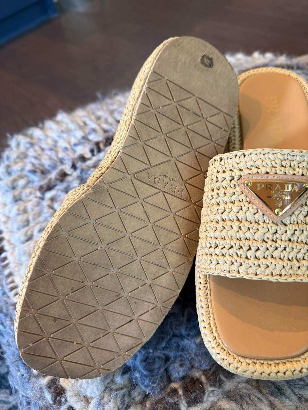Prada Cream Raffia Platform Slide Mules - Picture 2 of 3